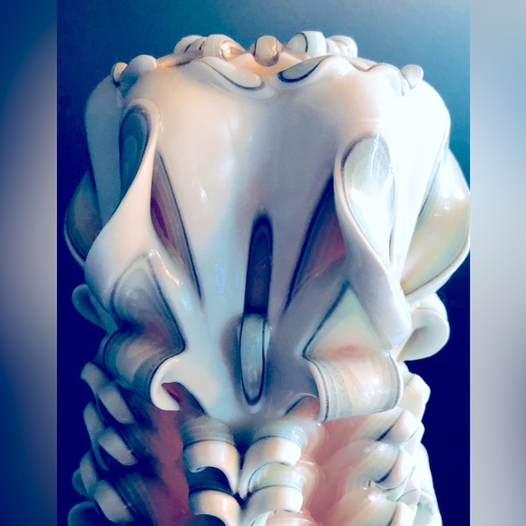 Handmade Carved Candle White with shades of green & shell, pink 12.5" h x 5.5"w - Picture 11 of 14